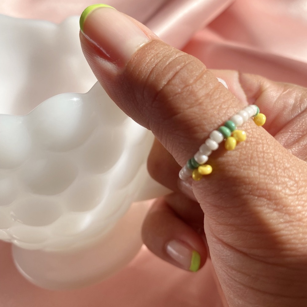 Lemon beaded ring, Y2k ring, fruit ring, stacking ring, 90s festival jewelry